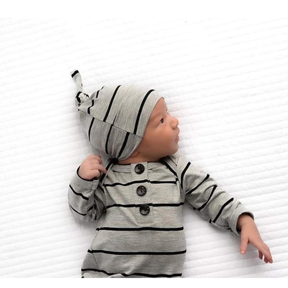 Grey & White Striped Knotted Baby Gown - Picture 3 of 4